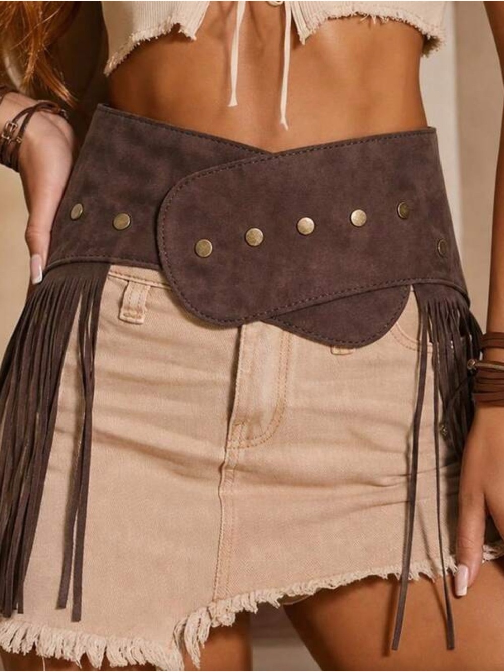 Fringed Vegan Suede-Brown Belt